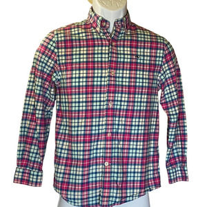 Vineyard Vines Whale Shirt Boys 8-10 Pink/Blue Plaid Flannel Cotton Button-Down